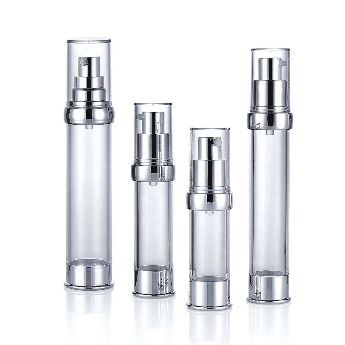 15ml 20ml 30ml 50ml 다중 크기 투명한 실버 프레스 펌프 헤드 에센스 로션 플라스틱 에어로스 펌프 병 L08