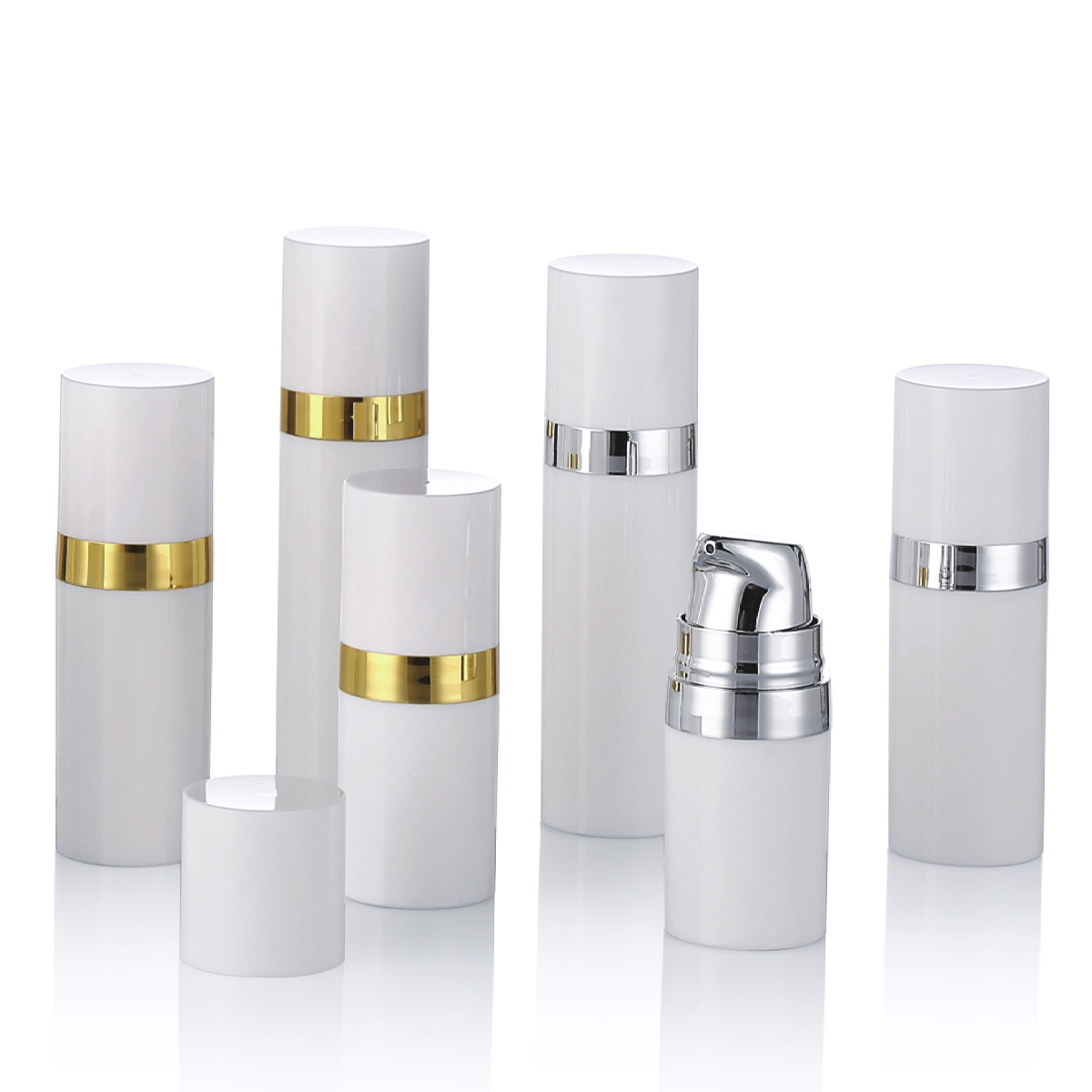 15ml 30ml 50ml 화이트 airless 펌프 병 골드 라인 캡 PP 에어로스 화장품 로션 크림 L15
