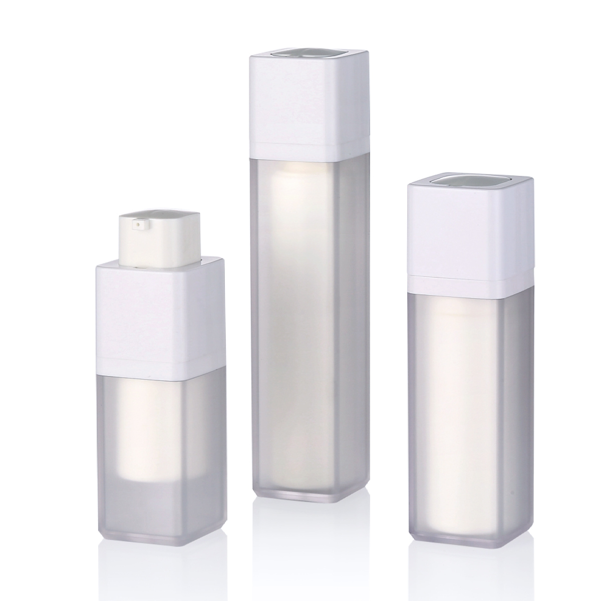 15ml 30ml 50ml 50ml 진공 프로스트 흰색 내부 로터리 에어리스 펌프 병 더블 벽 정사각형 안주인 아이 크림 로션 펌프 병 L21